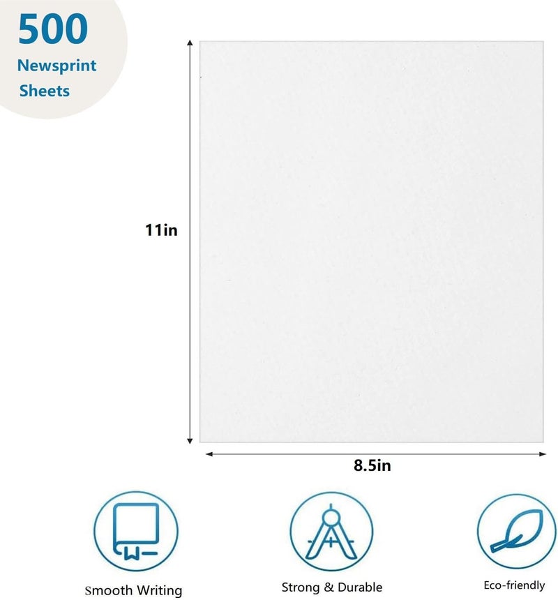UDAREIT 500 Sheets Newsprint Paper 8.5 x 11in Plain Newsprint for Drawing Sketching Coloring, Drawing Paper Bulk for Kids Doodles - Image 2